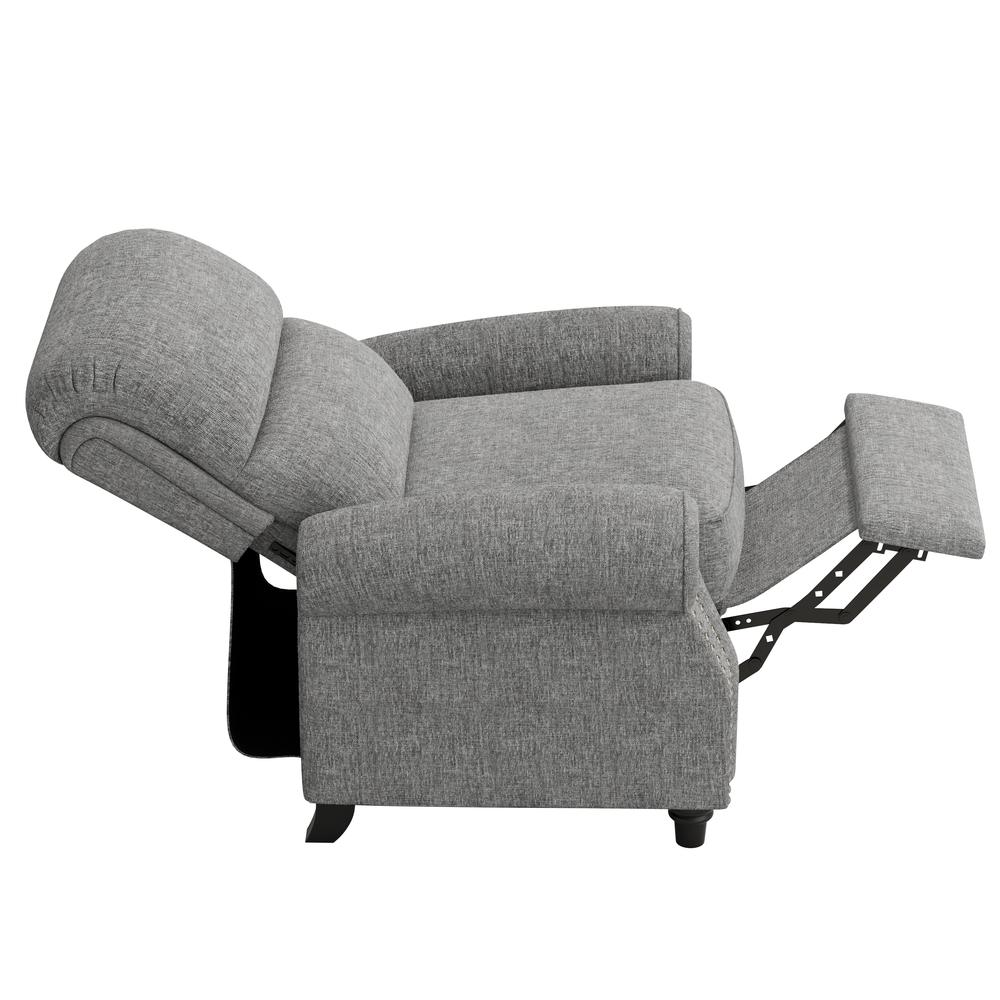 ProLounger Bustle-Back Pushback Recliner with Nailheads in Grey Chenille. Picture 6