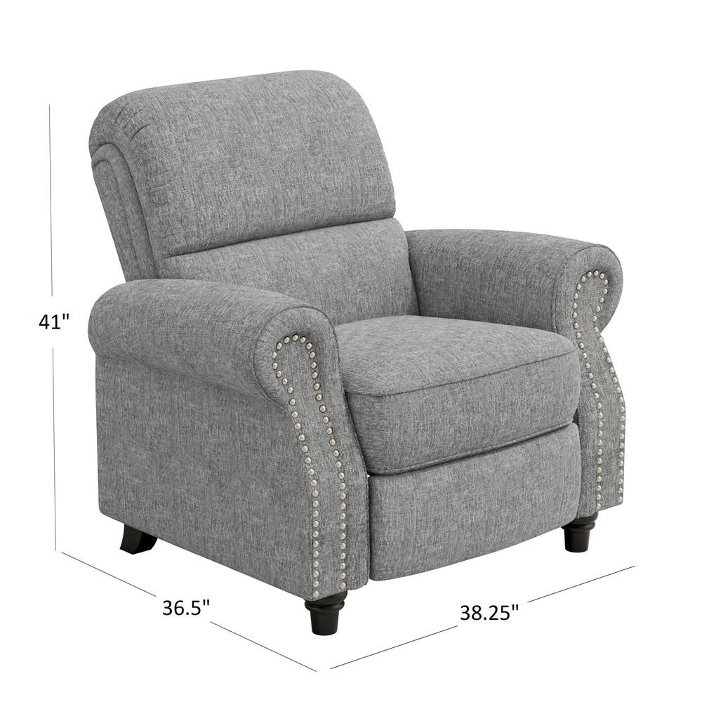 ProLounger Bustle-Back Pushback Recliner with Nailheads in Grey Chenille. Picture 7