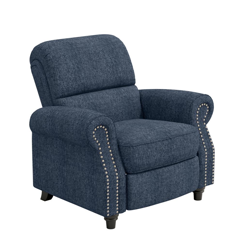 ProLounger Bustle-Back Pushback Recliner with Nailheads in Blue Chenille. Picture 2