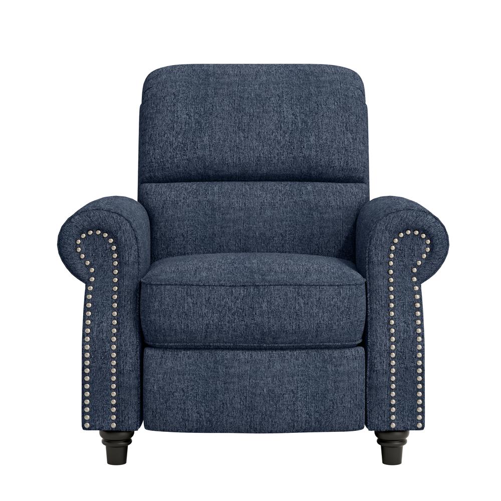 ProLounger Bustle-Back Pushback Recliner with Nailheads in Blue Chenille. Picture 3