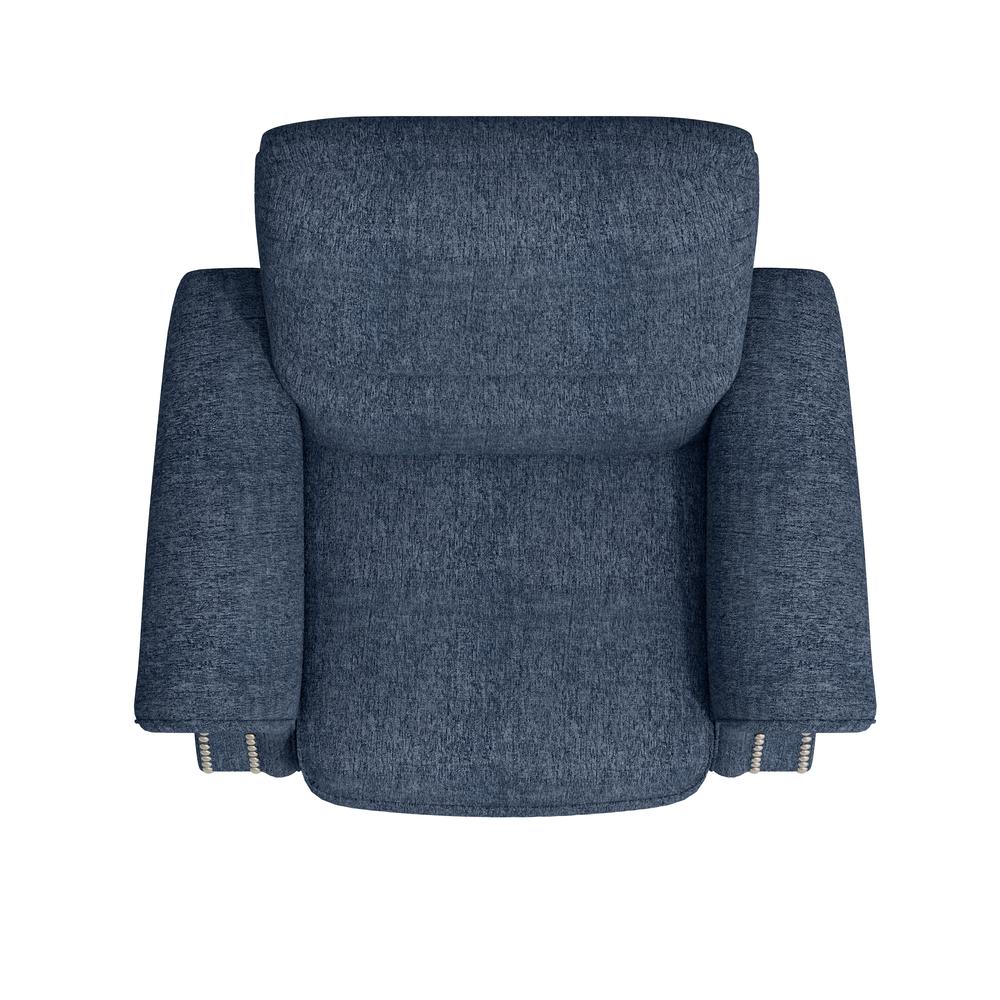 ProLounger Bustle-Back Pushback Recliner with Nailheads in Blue Chenille. Picture 5