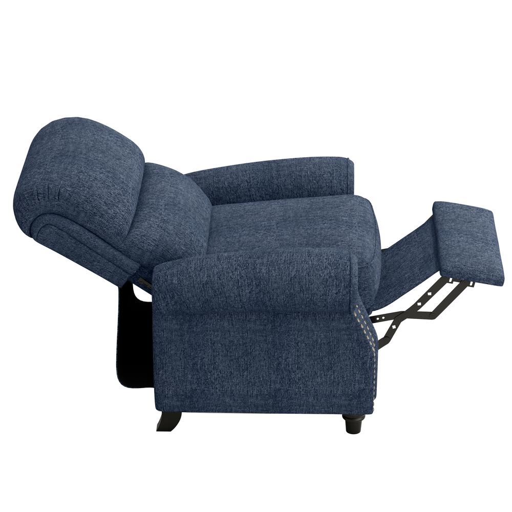 ProLounger Bustle-Back Pushback Recliner with Nailheads in Blue Chenille. Picture 6