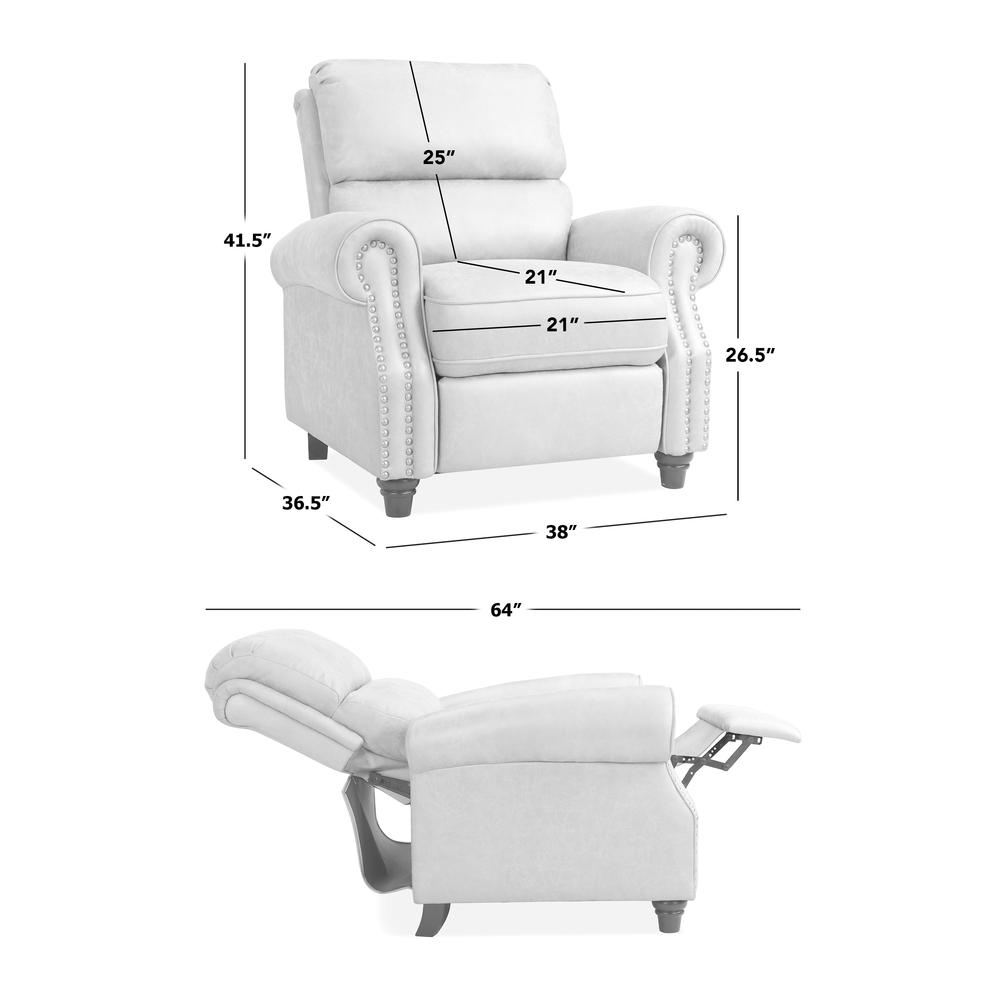 ProLounger Bustle-Back Pushback Recliner with Nailheads in Dove Grey Linen. Picture 9