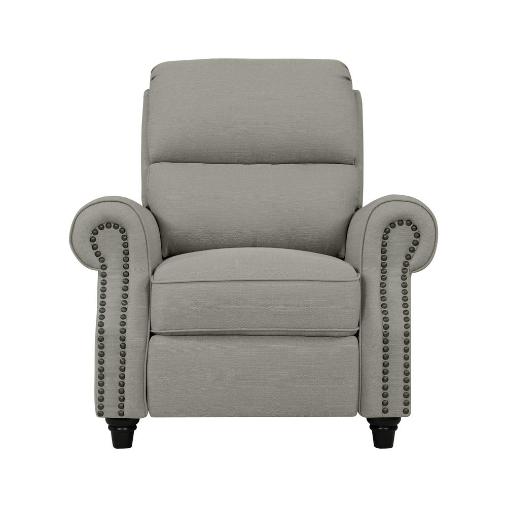 ProLounger Bustle-Back Pushback Recliner with Nailheads in Dove Grey Linen. Picture 2