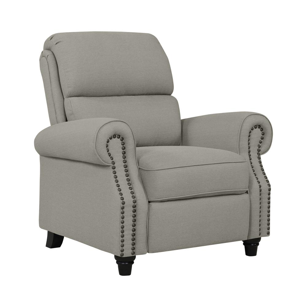 ProLounger Bustle-Back Pushback Recliner with Nailheads in Dove Grey Linen. Picture 3