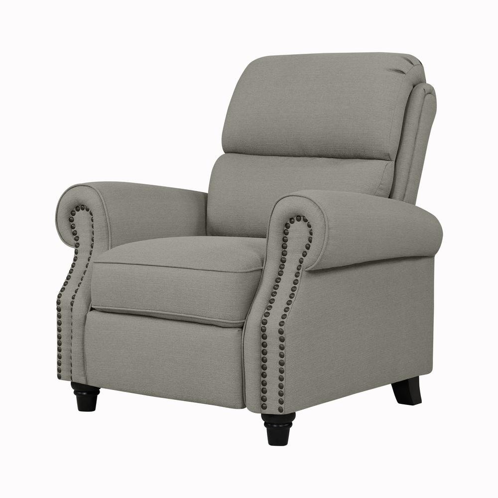 ProLounger Bustle-Back Pushback Recliner with Nailheads in Dove Grey Linen. Picture 4