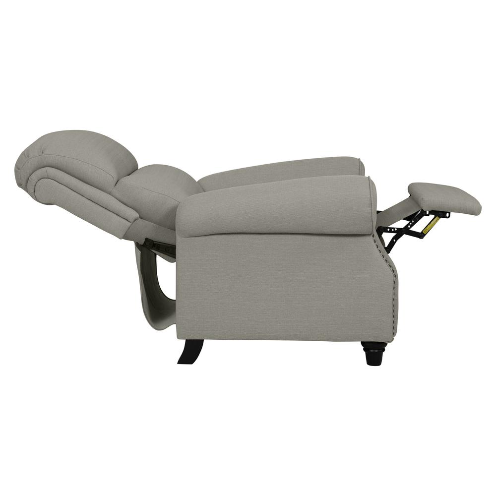 ProLounger Bustle-Back Pushback Recliner with Nailheads in Dove Grey Linen. Picture 7