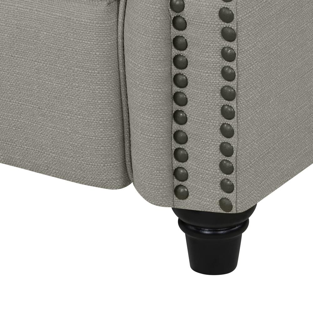 ProLounger Bustle-Back Pushback Recliner with Nailheads in Dove Grey Linen. Picture 8