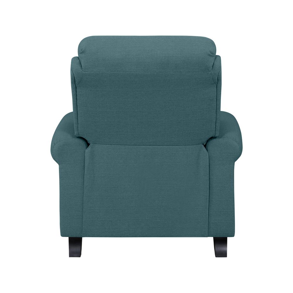 ProLounger Bustle-Back Pushback Recliner with Nailheads in Caribbean Blue Linen. Picture 5