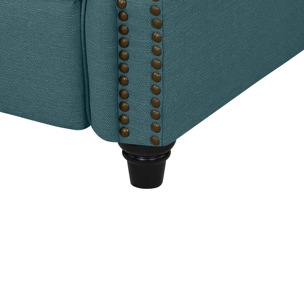 ProLounger Bustle-Back Pushback Recliner with Nailheads in Caribbean Blue Linen. Picture 8