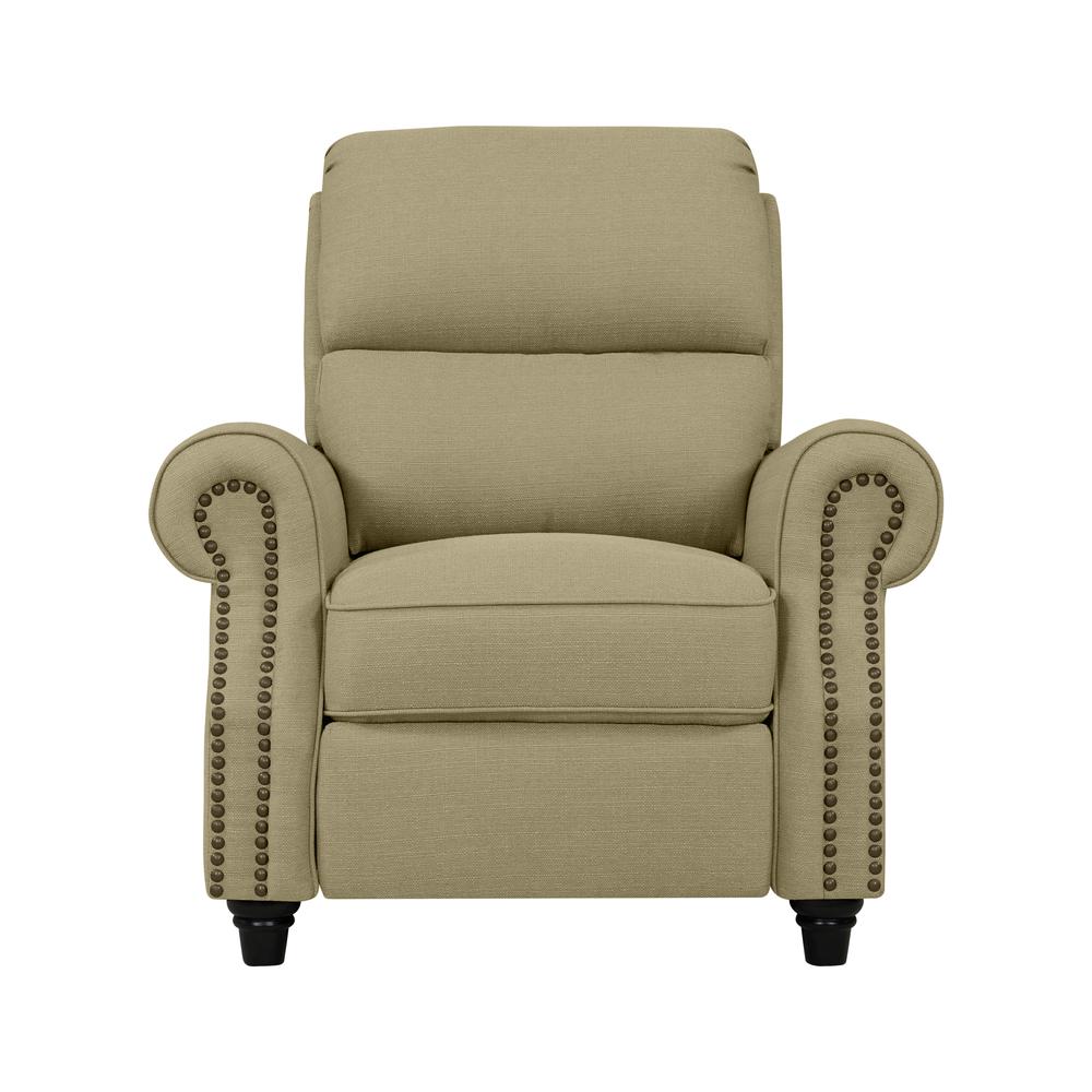 ProLounger Bustle-Back Pushback Recliner with Nailheads in Barley Tan Linen. Picture 2