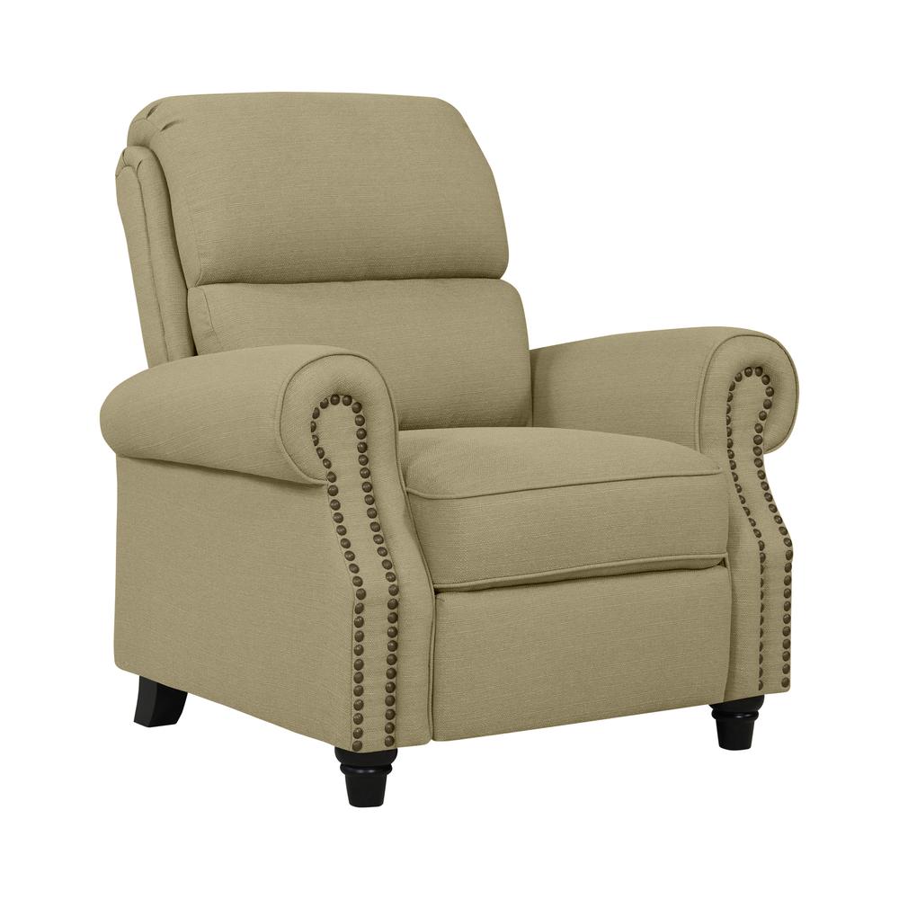 ProLounger Bustle-Back Pushback Recliner with Nailheads in Barley Tan Linen. Picture 3