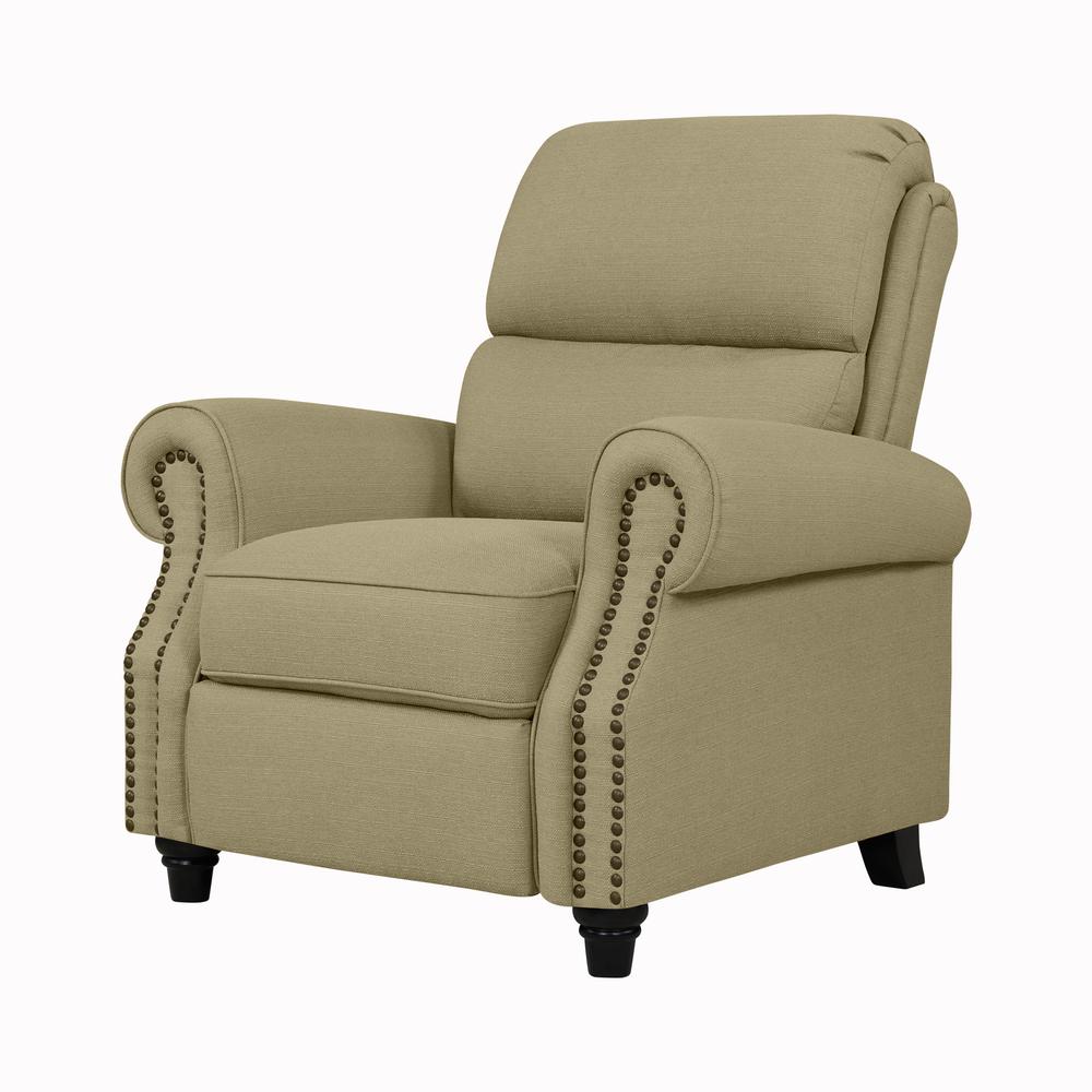 ProLounger Bustle-Back Pushback Recliner with Nailheads in Barley Tan Linen. Picture 4