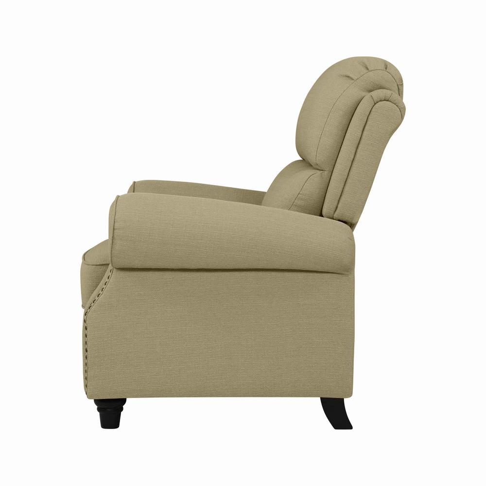 ProLounger Bustle-Back Pushback Recliner with Nailheads in Barley Tan Linen. Picture 6