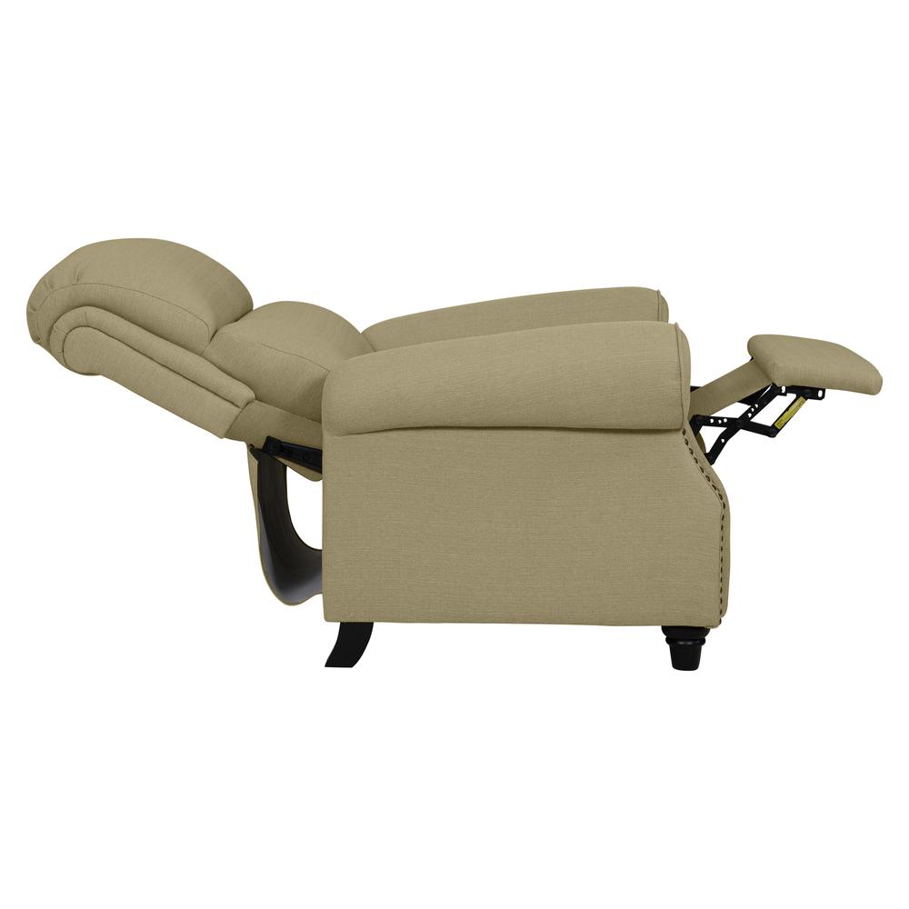 ProLounger Bustle-Back Pushback Recliner with Nailheads in Barley Tan Linen. Picture 7