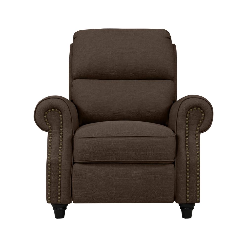 ProLounger Bustle-Back Pushback Recliner with Nailheads in Brown Linen. Picture 2