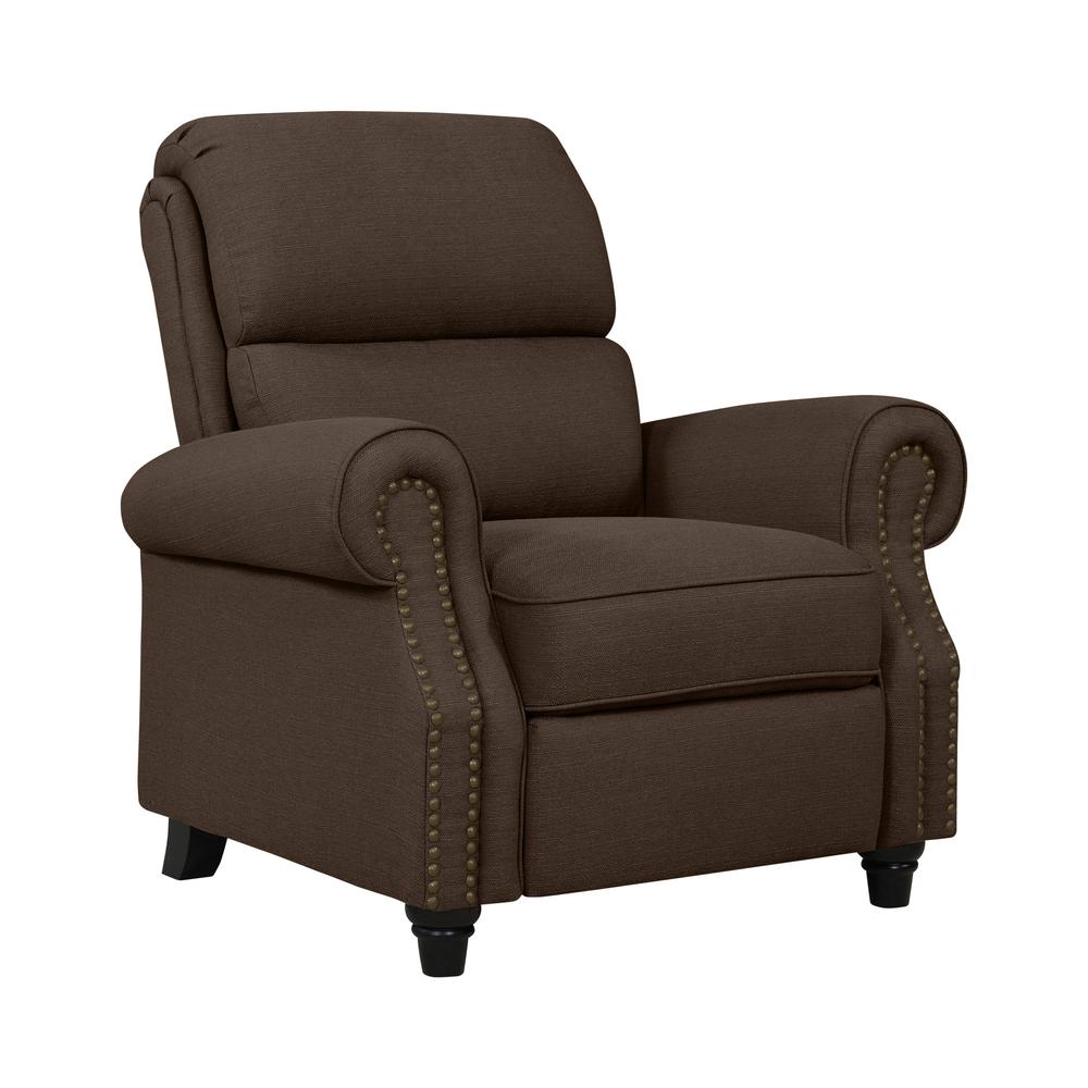 ProLounger Bustle-Back Pushback Recliner with Nailheads in Brown Linen. Picture 3