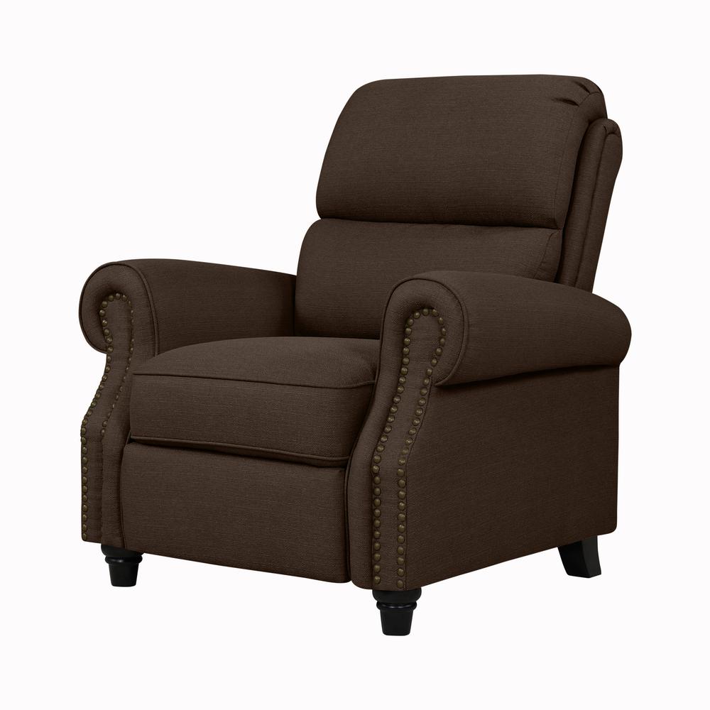 ProLounger Bustle-Back Pushback Recliner with Nailheads in Brown Linen. Picture 4