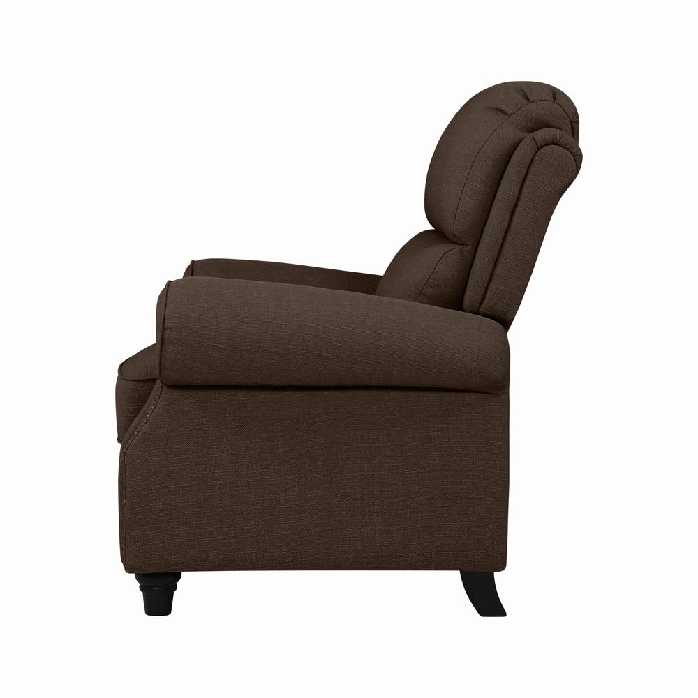 ProLounger Bustle-Back Pushback Recliner with Nailheads in Brown Linen. Picture 6