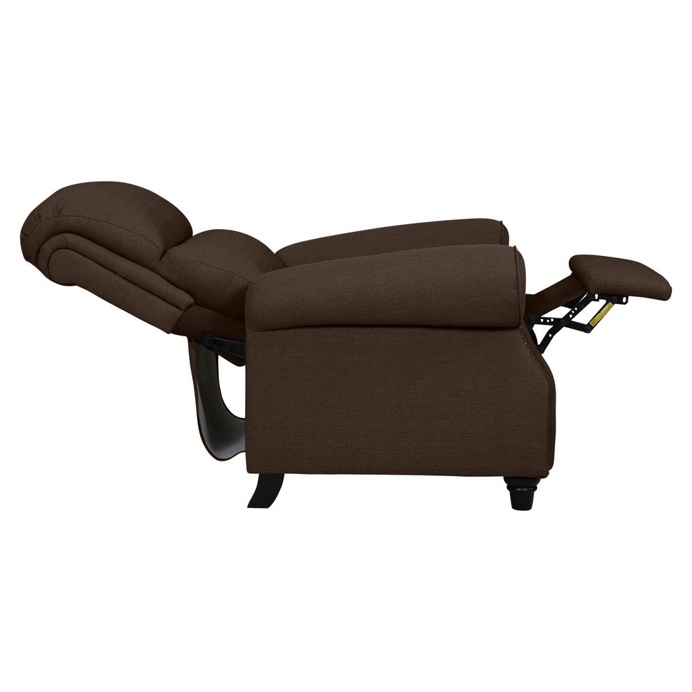 ProLounger Bustle-Back Pushback Recliner with Nailheads in Brown Linen. Picture 7