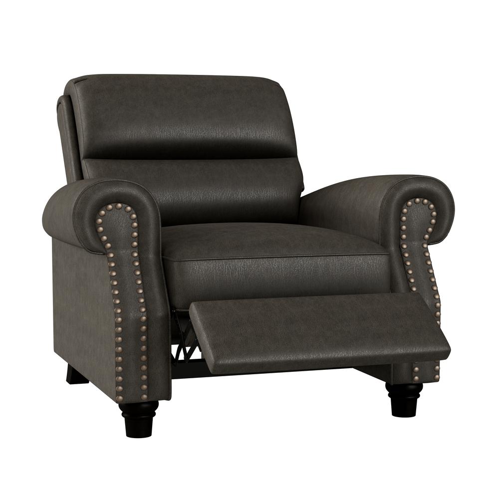 ProLounger Pushback Recliner with Nailheads in Distressed Grey Faux Leather. Picture 1