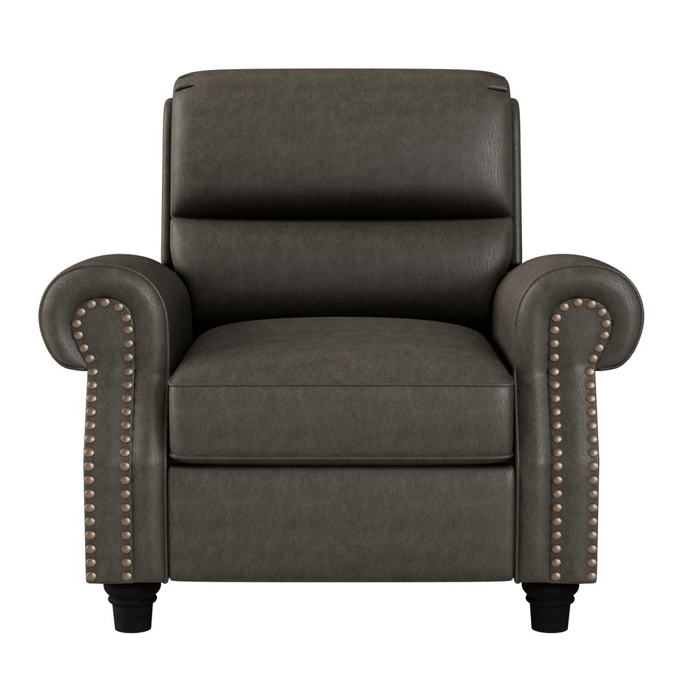 ProLounger Pushback Recliner with Nailheads in Distressed Grey Faux Leather. Picture 2