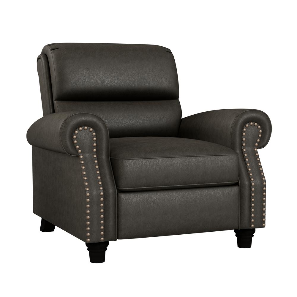 ProLounger Pushback Recliner with Nailheads in Distressed Grey Faux Leather. Picture 3