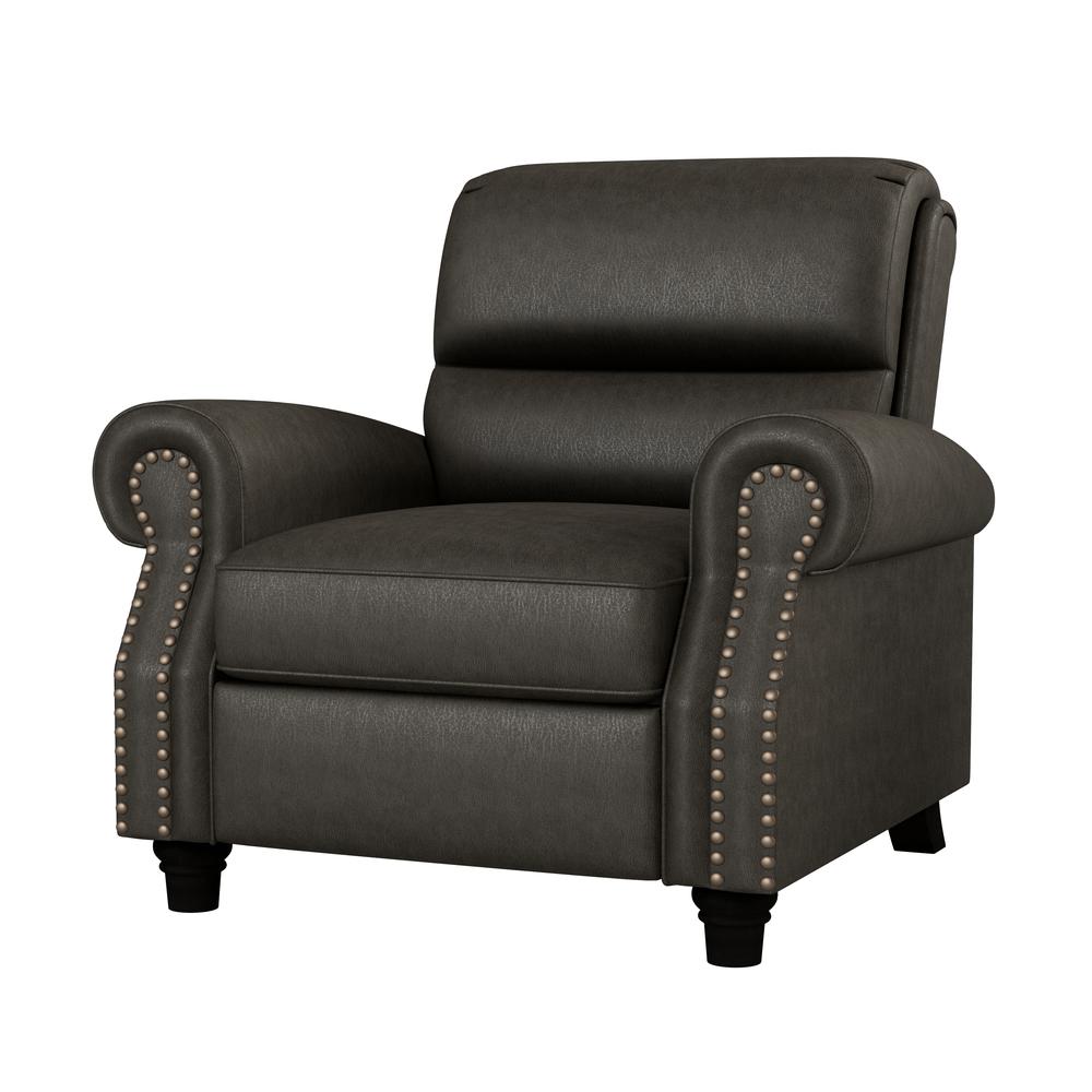 ProLounger Pushback Recliner with Nailheads in Distressed Grey Faux Leather. Picture 4