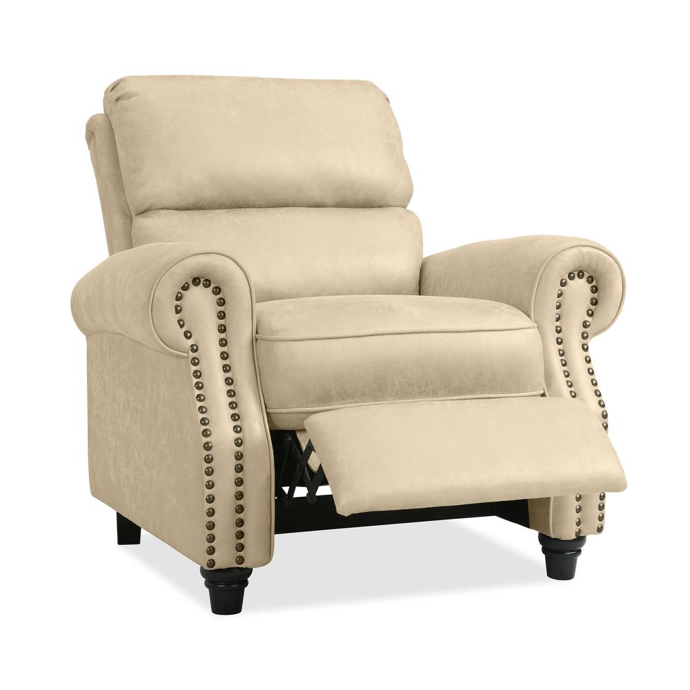 ProLounger Pushback Recliner with Nailheads in Distressed Latte Tan Faux Leather. Picture 1