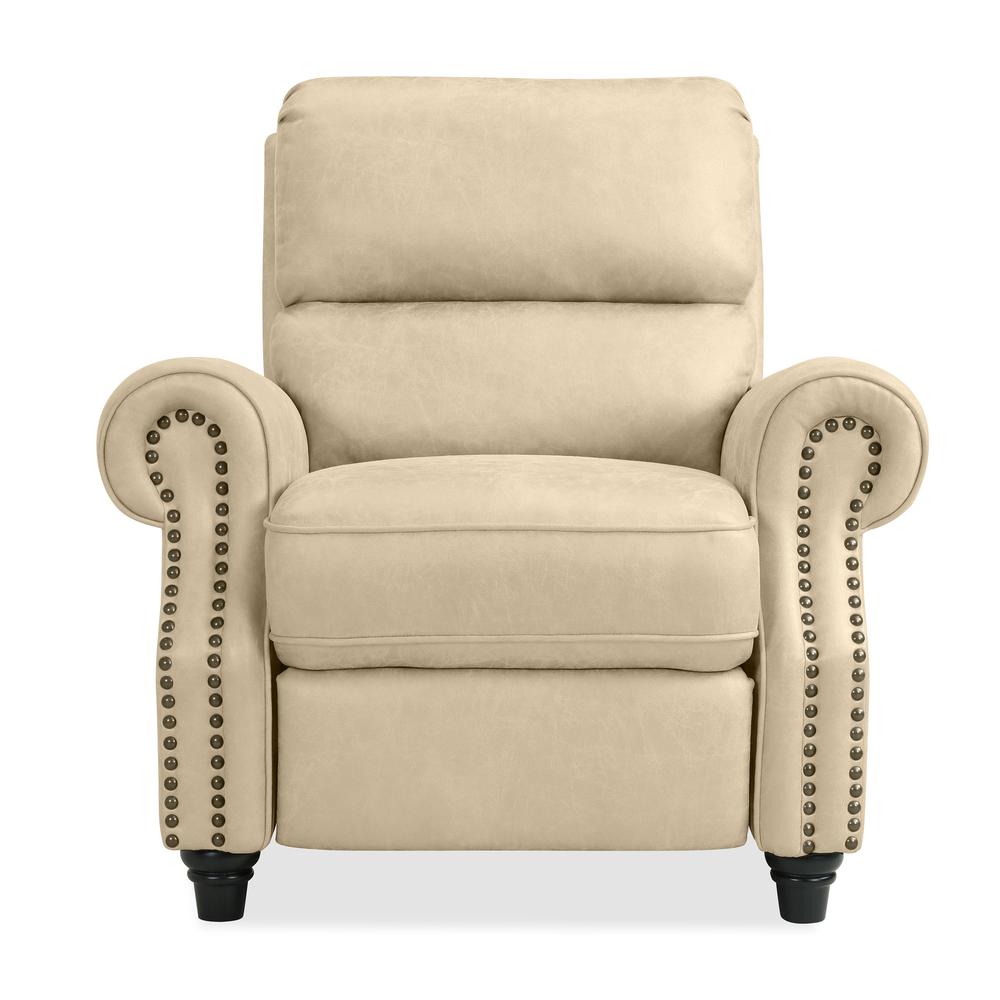 ProLounger Pushback Recliner with Nailheads in Distressed Latte Tan Faux Leather. Picture 2
