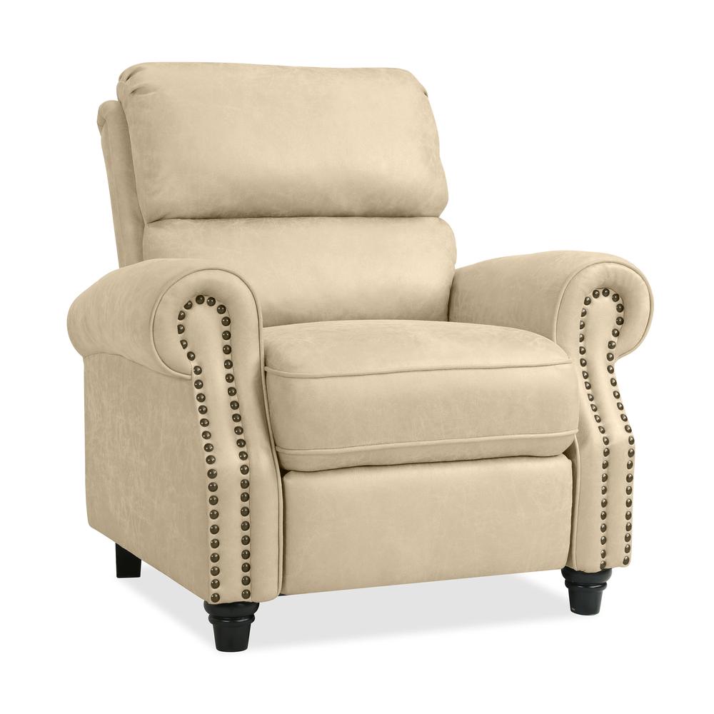 ProLounger Pushback Recliner with Nailheads in Distressed Latte Tan Faux Leather. Picture 3