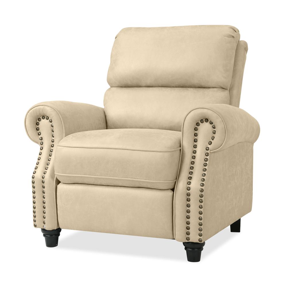 ProLounger Pushback Recliner with Nailheads in Distressed Latte Tan Faux Leather. Picture 4