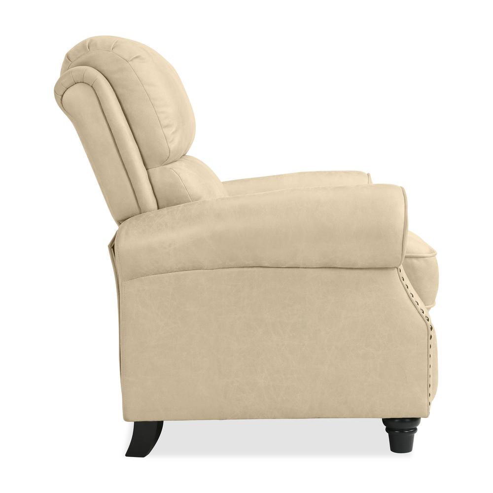 ProLounger Pushback Recliner with Nailheads in Distressed Latte Tan Faux Leather. Picture 6