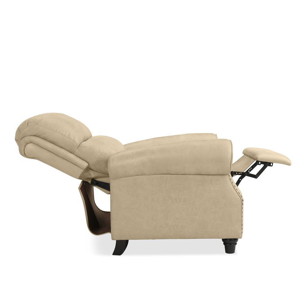 ProLounger Pushback Recliner with Nailheads in Distressed Latte Tan Faux Leather. Picture 7
