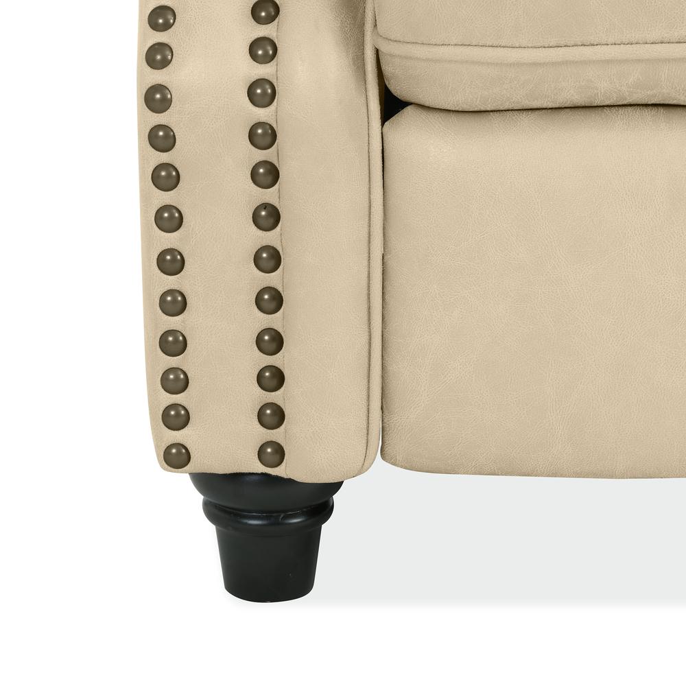 ProLounger Pushback Recliner with Nailheads in Distressed Latte Tan Faux Leather. Picture 8