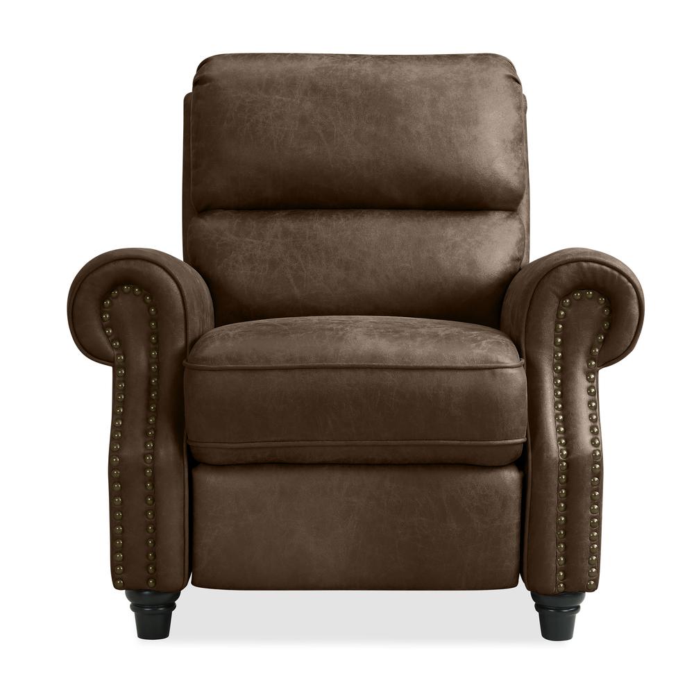 ProLounger Pushback Recliner with Nailheads in Distressed Brown Faux Leather. Picture 2