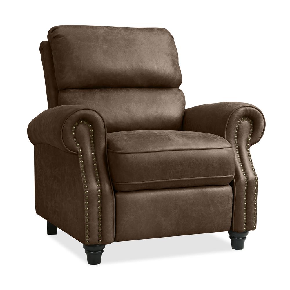 ProLounger Pushback Recliner with Nailheads in Distressed Brown Faux Leather. Picture 3