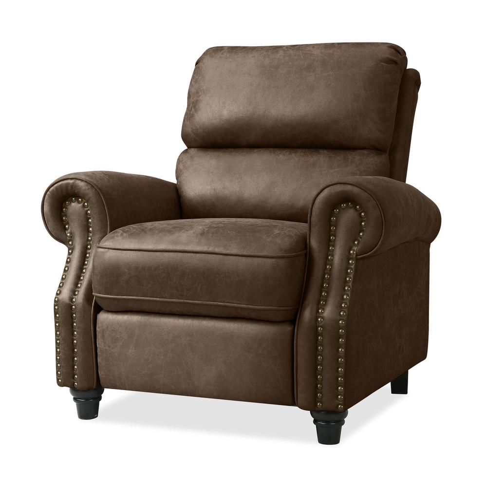 ProLounger Pushback Recliner with Nailheads in Distressed Brown Faux Leather. Picture 4