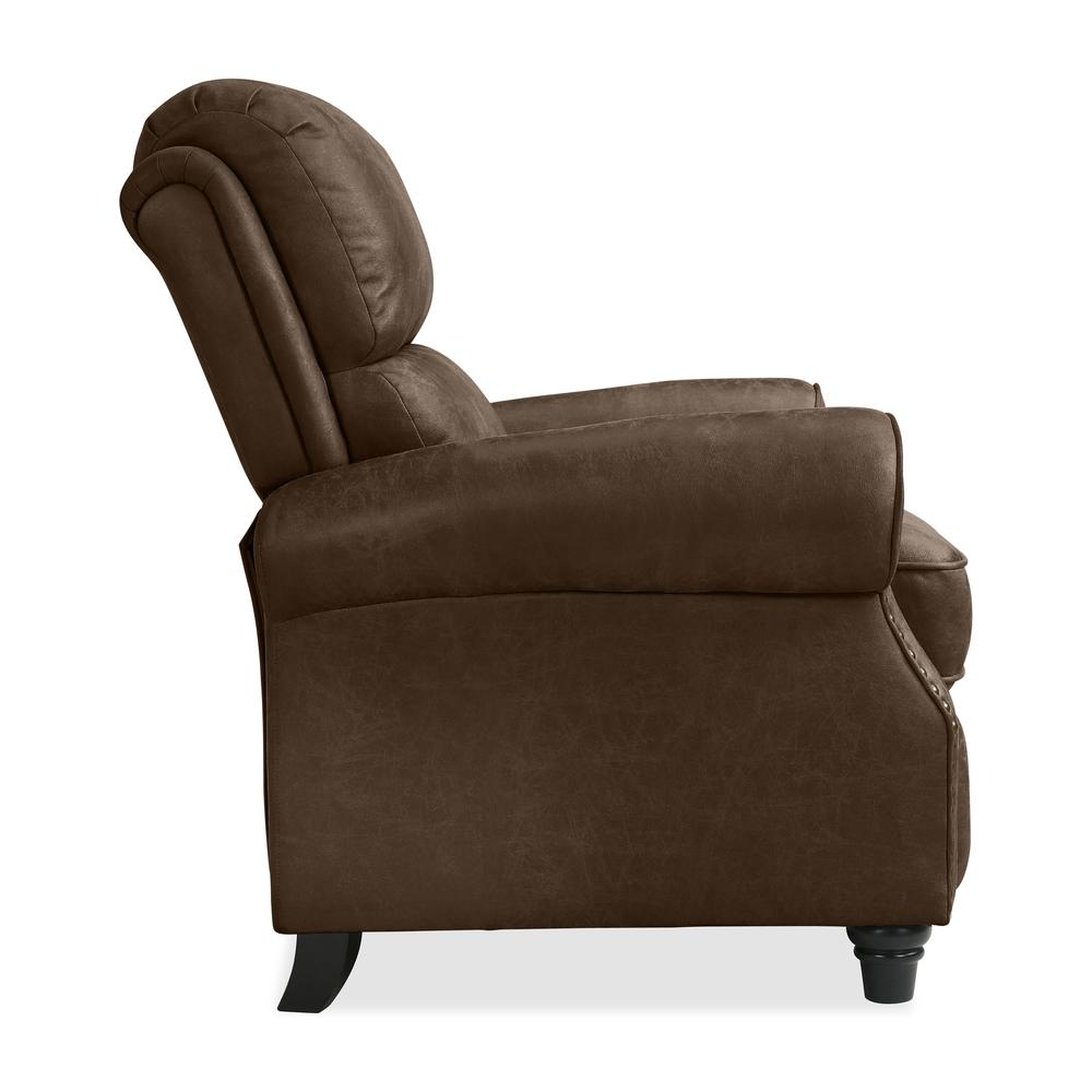 ProLounger Pushback Recliner with Nailheads in Distressed Brown Faux Leather. Picture 6
