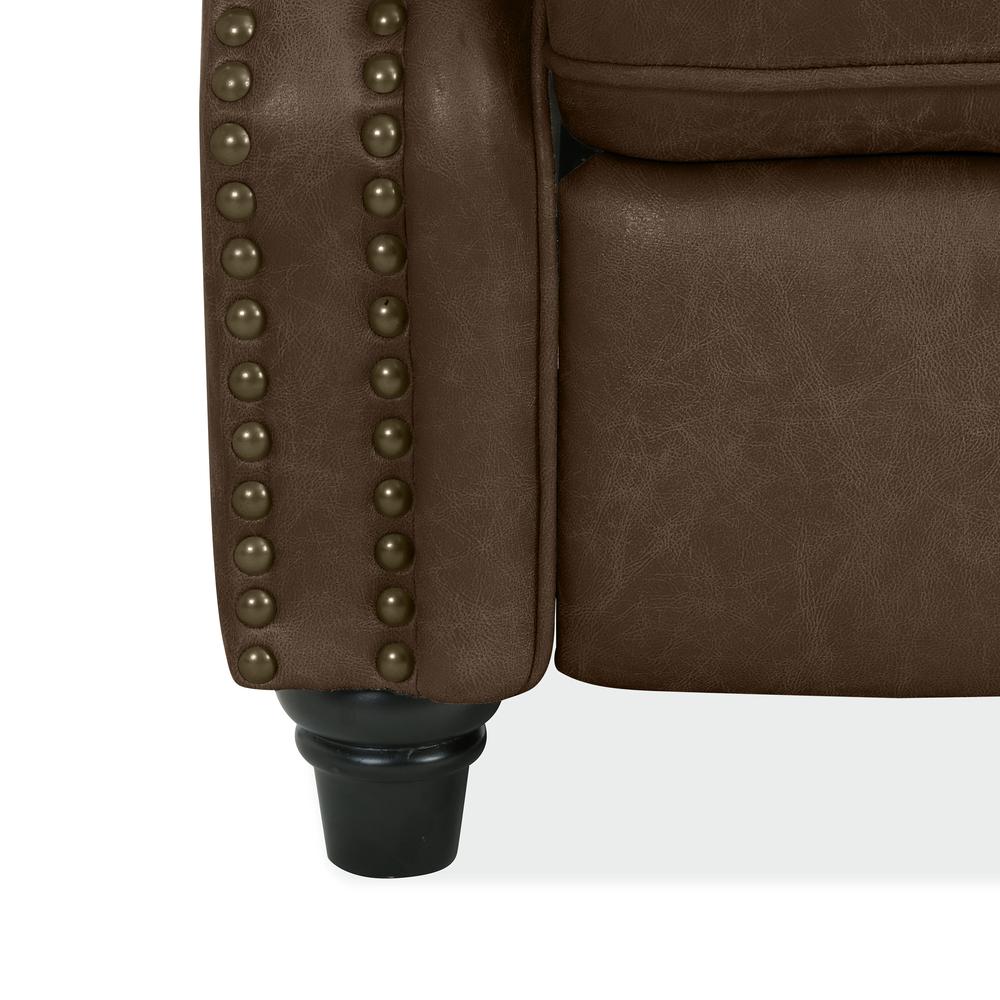 ProLounger Pushback Recliner with Nailheads in Distressed Brown Faux Leather. Picture 8