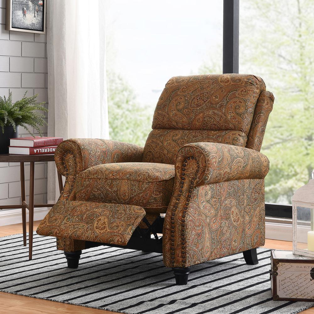 ProLounger Pushback Recliner with Nailheads in Burgundy Paisley. Picture 10