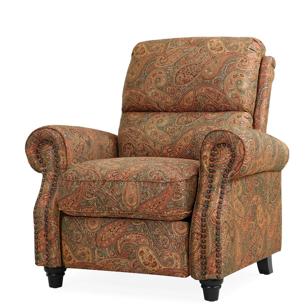 ProLounger Pushback Recliner with Nailheads in Burgundy Paisley. Picture 2