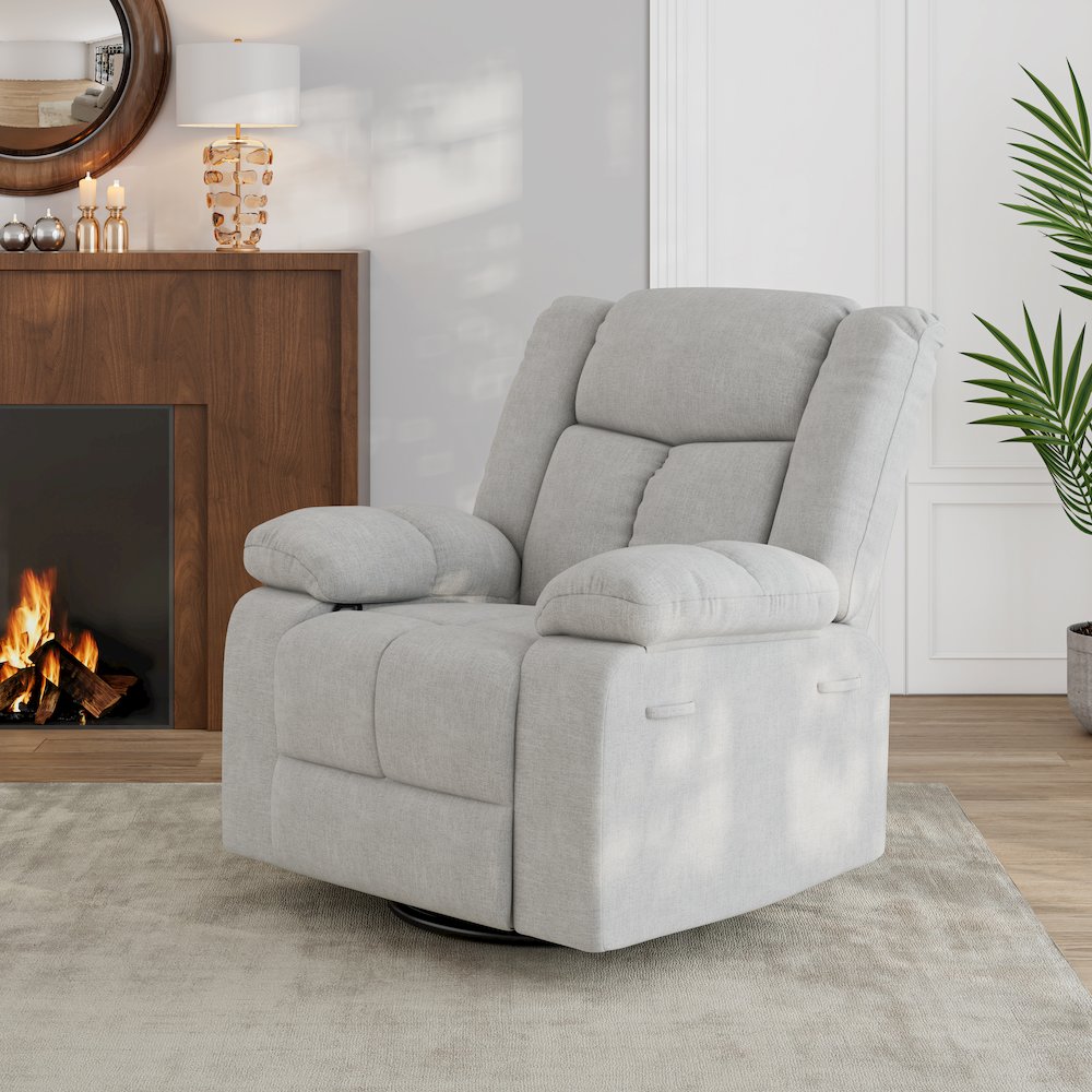 ProLounger Swivel Glider Recliner in Gray Velvet with Pillow Top Arms. Picture 8