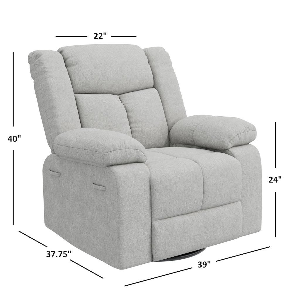 ProLounger Swivel Glider Recliner in Gray Velvet with Pillow Top Arms. Picture 7