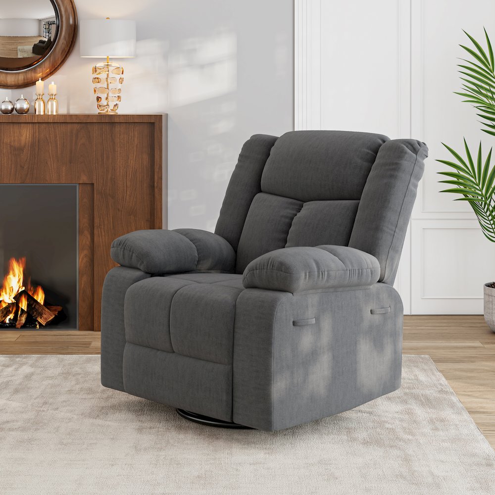 ProLounger Swivel Glider Recliner in Charcoal Velvet with Pillow Top Arms. Picture 8