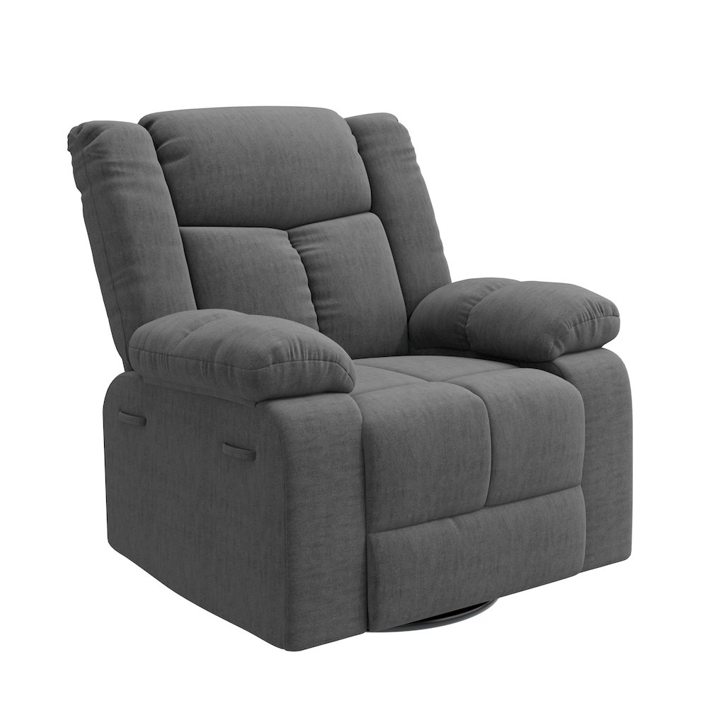 ProLounger Swivel Glider Recliner in Charcoal Velvet with Pillow Top Arms. Picture 1