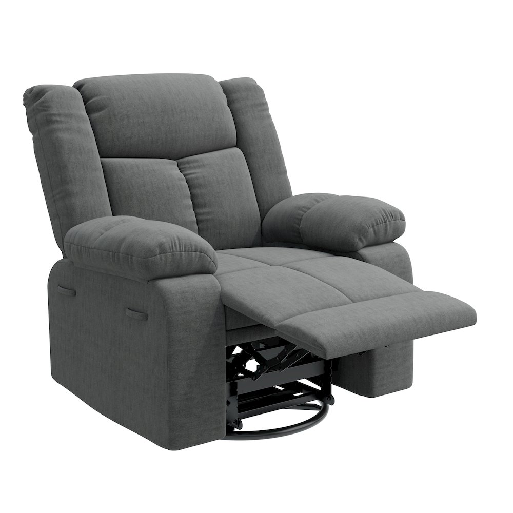 ProLounger Swivel Glider Recliner in Charcoal Velvet with Pillow Top Arms. Picture 4