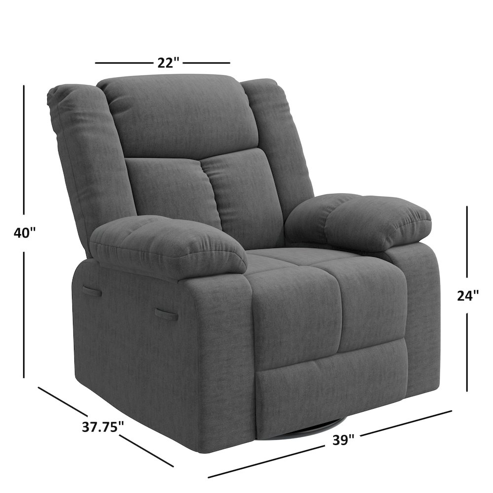 ProLounger Swivel Glider Recliner in Charcoal Velvet with Pillow Top Arms. Picture 7