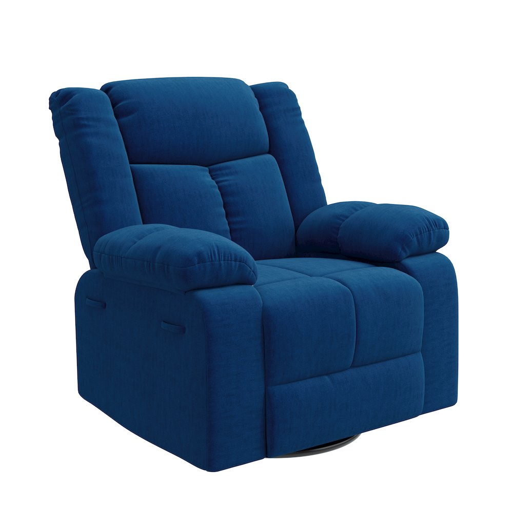 ProLounger Swivel Glider Recliner in Blue Velvet with Pillow Top Arms. Picture 1
