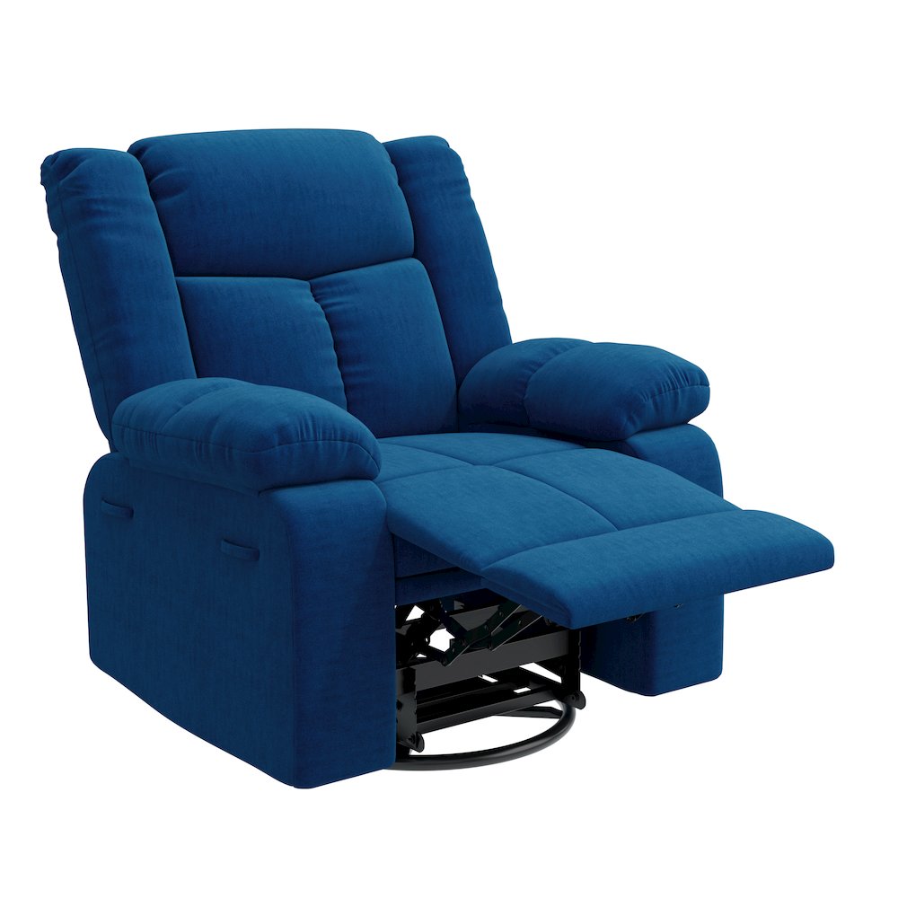 ProLounger Swivel Glider Recliner in Blue Velvet with Pillow Top Arms. Picture 4